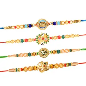 De Marquis Send Rakhi for Brother (Pack of 4) Roli-Chawal Pack, Best Wishes Greeting Card (HAPPY RAKSHABANDHAN)
