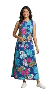 Women's Floral Print Co-ord Set - Sleeveless Crop Top and A-Line Maxi Skirt - 2 Piece Summer Dress Outfit for Casual, Vacation, Blue