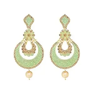 Yellow Chimes Ethnic Gold Plated Kundan Studded Pearl Beads Dangler Chandbali Earrings for Women and Girls