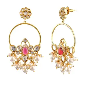 Voylla Heer Pankhuri Chandbaali|Gift for Her|Carved Stone|Party|Wedding|Chandbaali Earrings for Women|