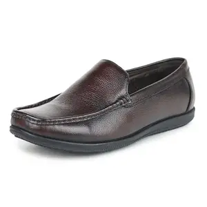 Zoom Shoes Men's Genuine Leather Slip On Shoes for Casual/Formal Wear A 1124 | Non-Slip Lightweight Boat Shoes Without Laces Along with TPR Sole & Cushion Like Insole Brown