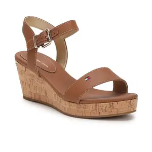 Tommy Hilfiger Polyurethane Solid Brown Women Wedges Sandals (F23HWFW127) Size- 37