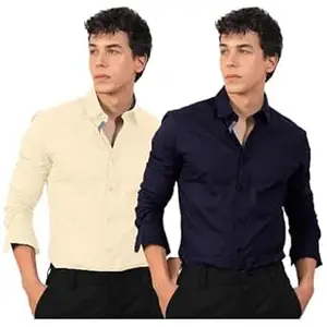 Pinkmint Men's Solid Cotton Formal Shirt | Plain | Full Sleeve - Regular Fit (Available in Plus Sizes and Combo Pack of 2)