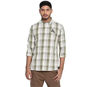 Royal Enfield Solid Cotton Full Sleeves Regular Fit Mens Casual Shirt (Green, Double XL)