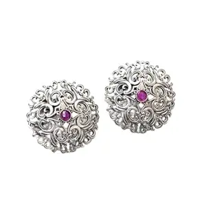 Rajasthan Gems Stud Earrings 925 Sterling Silver Tribal Traditional Handmade Women Gift i423