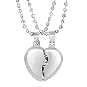 Morir Silver Plated Broken Heart Shape Break Apart Pendant Necklace Valentines Day Gifts Jewelry for Unisex