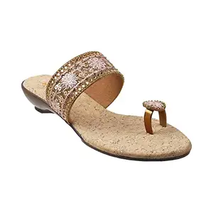 Mochi Women's Antique Gold Beaded Sandals 4-UK 37 (EU) (35-4689)