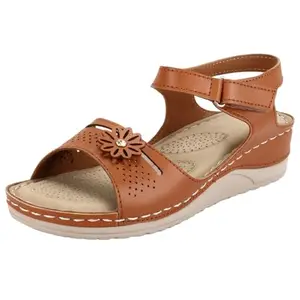 XE Looks Doctor Sole Comfortable Tan Flats Sandals For Women 1.5 Inch Heel
