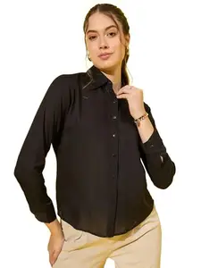 Black Rayon Official Women's Formal Shirt with Sleek (Black, X-Large)