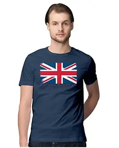 ALLEN BLACK Men's Regular Fit T-Shirt United Kingdom Flag - UK London 100% Cotton T-Shirt Navy Blue_UKFLAGGMEN-Navy Blue 5XL Men Round_
