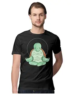 ALLEN BLACK Men's Regular Fit T-Shirt Yoga Turtle in Deep Meditation 100% Cotton T-Shirt Black_YOGTURDMEN-Black 2XL Men Round_
