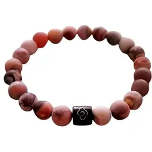 RRJEWELZ Natural Pink Botswana Agate 8mm round Shape smooth Cut Beads 6.5 Inch Stretchable Bracelet for Men & Women.|STBR_RR_07685_6.5
