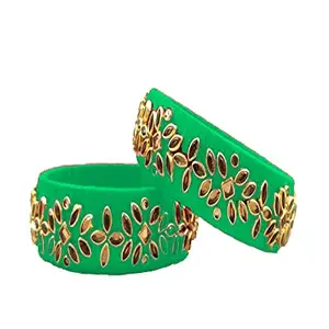 pratthipati's Silk Thread Bangles Stones Chuda Bangle Set (Lux green) (Size-2/2)