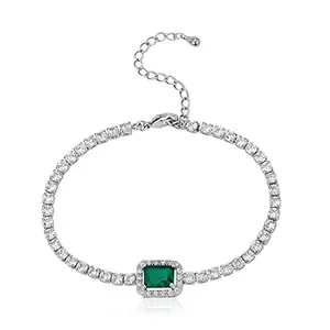 Carlton London Premium Jewellery-Silver & Green Toned CZ Studded Rhodium-Plated Wraparound Adjustable Bracelet FJB4177