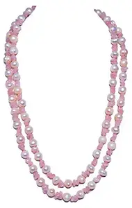 Gehna Jaipur 48" Inches Long Strand of Rose Quartz Bead with Natural Sea Water Pearls