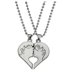Shiv Jagdamba Valentine Day Gift Couple Kissing Silver Zinc, Metal Pendant Necklace Chain For Men And Women