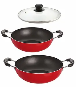 Nirlon Non Stick Coated Chemical Free Healthy Kitchen Cooking Utensil Combo Set - 3 Pieces (Kadhai|Deep Kadhai(B)|1 Glass Lid) price in India.