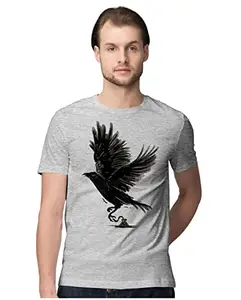 ALLEN BLACK Men's Regular Fit T-Shirt Raven Bird Ink Artwork 100% Cotton T-Shirt Melange Grey_INKRVSNEI-Melange Grey 4XL Men Round_