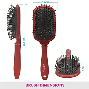 Detangling Paddle Brush for Women & Men Smooth Hair, Black/Red