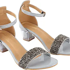 Shoetopia Womens/Girls Grey Transparent Block Heels Solid Sandals