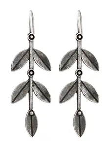 VENI Leaf Oxidised Fish Hook Earrings Color-Silver, Silver Plated Adults Women