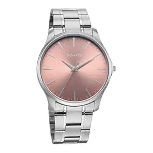 Sonata Ease with Rose Dial Silver Metal Strap Watch for Men - 77163SM08W