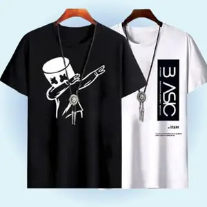 Printed Men White, Black T-Shirt BL.DOP//WH.Basic_S