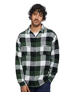 The Souled Store| Plaid: Green Black Mens and Boys Shirts|Full Sleeve|Regular fit Solid |100% Cotton Green & Black Color Men Utility Shirts Shirt For Men Casual Half Sleeves Regular Fit Printed Stylis