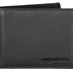 Amazon Basics Black Leatherette Wallet for Men | Wallet with RFID Blocking | 4 Card Slots, 2 Currency & Secret Compartments, 1 Coin Pocket