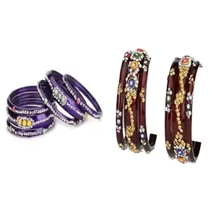 Somil Trendy Combo Bangles Pack For Women | Colorful Traditional Set | Ideal For Party, Puja & Daily Use, Pack Of12, Blue, Maroon -K498