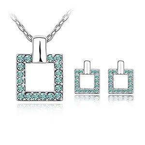 Hot And Bold Light Blue Swarovski Crystals Diamond Earring & Necklace Set For Women'S/Girls (Combo)