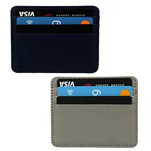 Stealodeal Blue & Grey Slim Leather ATM/Credit/Debit for Men/Women 4 Slots Card Holder