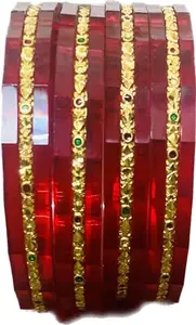 GOLD Plated Plastic Bottom Fancy Work Brass Bangles | Set of 4 Traditional Bracelets For Women & Girls | Innovative Mix Work For All Occasions (2.8)