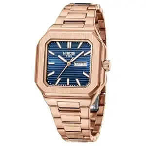 NIBOSI Watches for Man Analog Quartz Classic Square Silver Minimalism Design Men Watches Stainless Steel Band Wrist Watch Day-Date Waterproof