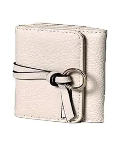 Compact Faux Leather Bifold Wallet, White, Stylish Purse Organizer for Women