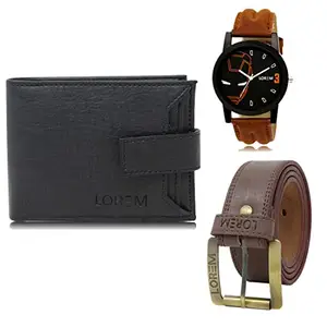 LOREM Watch-Artificial Leather Belt & Wallet Combo for Men (Fz-Lr04-Wl08-Bl02)
