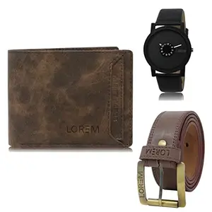 LOREM Watch-Artificial Leather Belt & Wallet Combo for Men (Fz-Lr25-Wl04-Bl02)