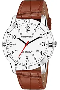 TIMEWEAR Analog New Track White Number Dial Leather Strap Watch for Men
