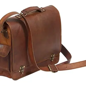 pranjals house Brown Vintage Genuine Leather Messenger Bag Cross Body Shoulder Bags with Laptop Compartment (L X W X H: 38 cm x10 cm x 28 cm)