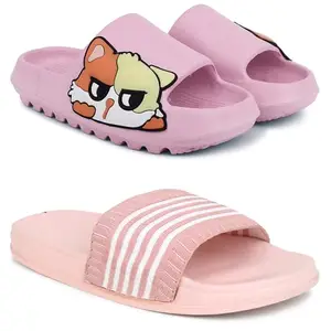 Pampy Angel Combo Pack of 2 Slipper/Flip Flops/Slides for Women,(Pika-Pink,Fly-5line-Pink),39 (Euro)