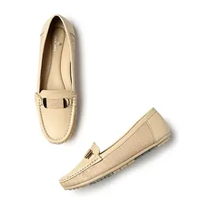 Marc Loire Women Soft Comfortable Flat Loafer for Casual & Office Wear (Cream, Numeric_8)