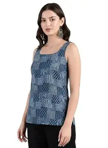 Pinkmint Kurti for Women Printed Sleeveless Women's Kurti Top with Back Tie-Up | Cotton Blend Ethnic Fusion Women Top for Office Wear, Casual Wear, Beach College, Festive & Party Look