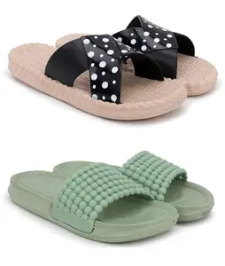 Pampy Angel Combo Pack of 2 Slipper/Flip Flops/Slides/Clogs/Sandals for Women,(Jute-Black,Moti-Green),38 (Euro)