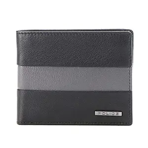 POLICE Men's Leather Overflap Coin Wallet - Black/Stone