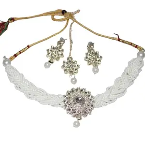 White Pearl Choker Necklace Jewellery Set for Women & Girls