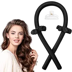 Heatless Curling Rod Headband, IENIN No Heat Hair Curlers to Sleep in Curl Ribbon with Scrunchies Hair Clips Overnight Hair Curlers for Women Long Hair Styling Tools(Black)