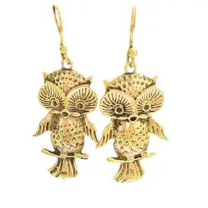 Jamnasha Exports Whimsical Gold Owl Earrings - Unique Animal Jewelry for Fashion Lovers, Lightweight Gold-Toned Metal with Textured Feathers, Perfect for Casual or Special Occasions