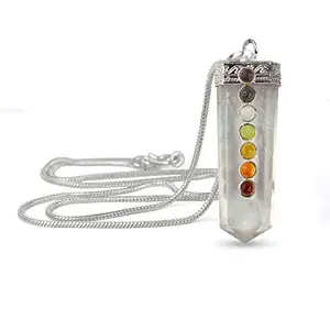 Reiki Crystal Products Natural Clear Quartz Pendant 7 Chakra Bead Crystal Stone Pendant/Locket with Metal Chain for Reiki Healing & Crystal Healing Gemstone Size 45 mm
