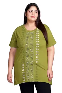 In Love Women's Plus Size Cotton Mid Length Ethnic Print T-Shirt with Pocket