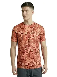 TECHNOSPORT Men Printed Slim Fit Round Neck T Shirt MATPIQ Short Sleeve Polyester Tshirt for Men Gym Workout Running Casual Sports Active Quick Dry Branded